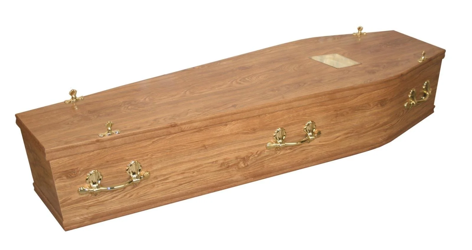 Classic light oak coffin with gold side fittings