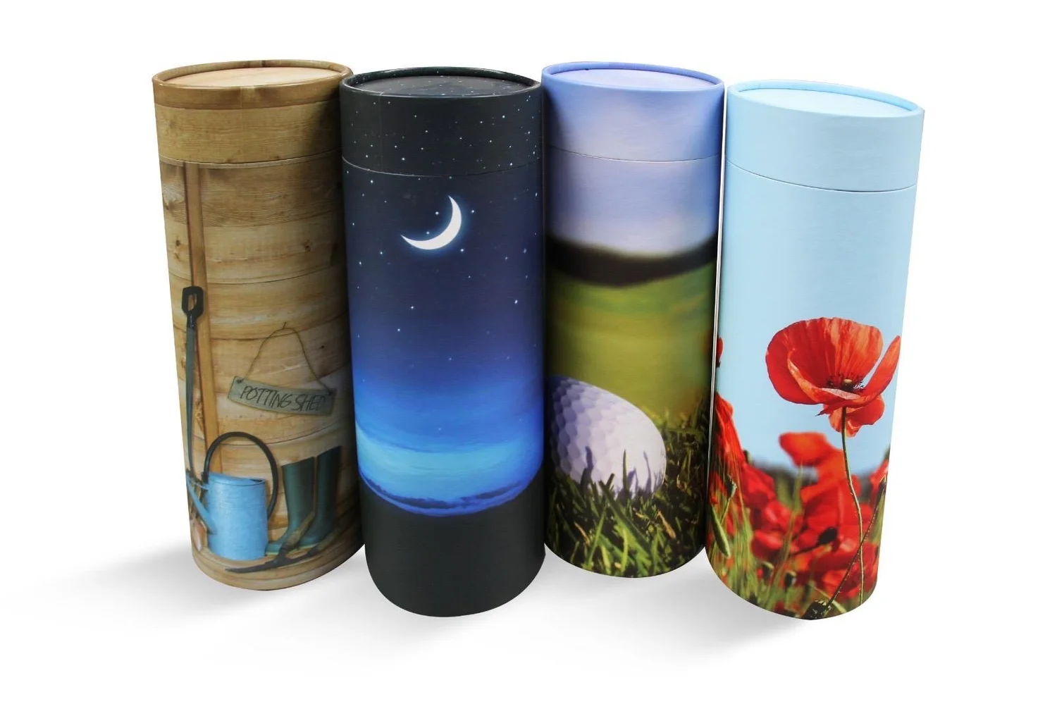 Decorative cremation ashes scattering tubes and memorial urns